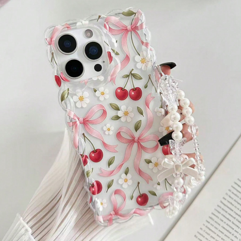 Phone Accessories Beads - Cherry Bow Floral Scallop Lace Edge