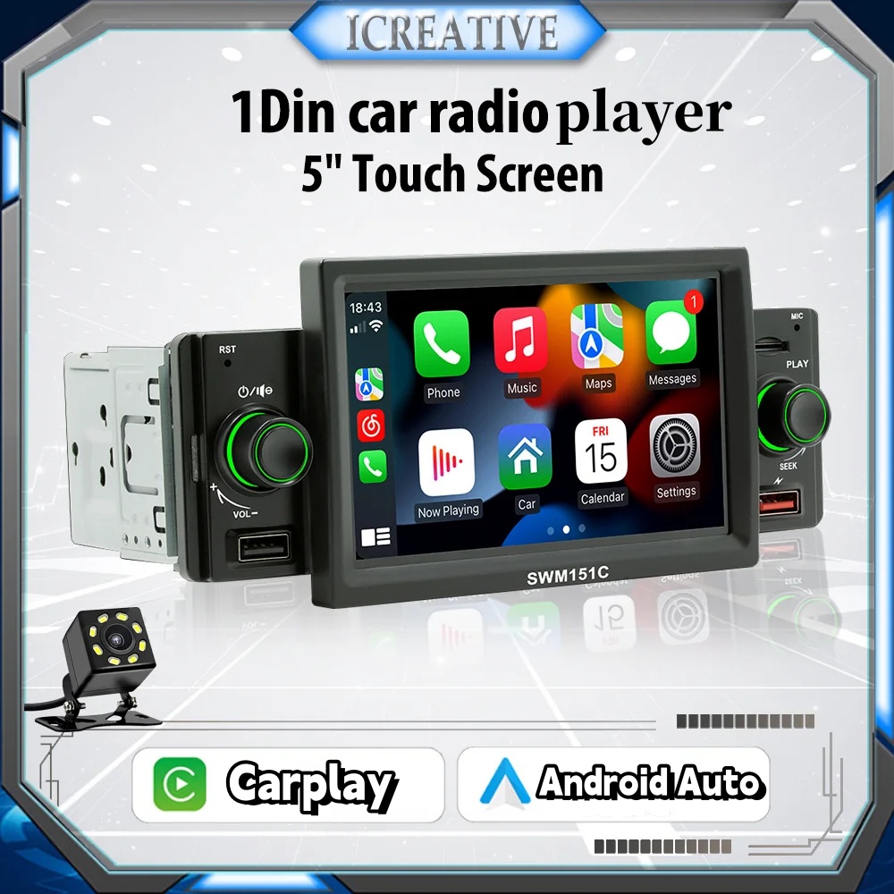 Phone Accessories Display Board - 1Din Car Radio Multimedia Carplay&Android Auto
