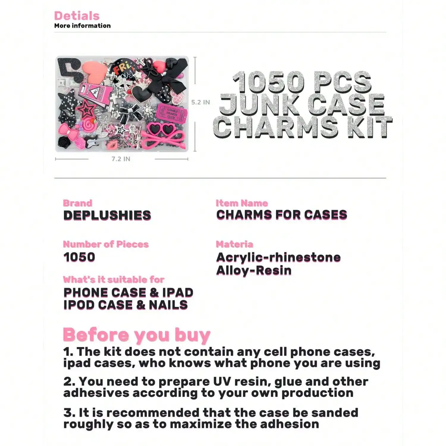 1050 Pcs Junk Phone Case Charm - огляд і ціна Phone Accessories Beads