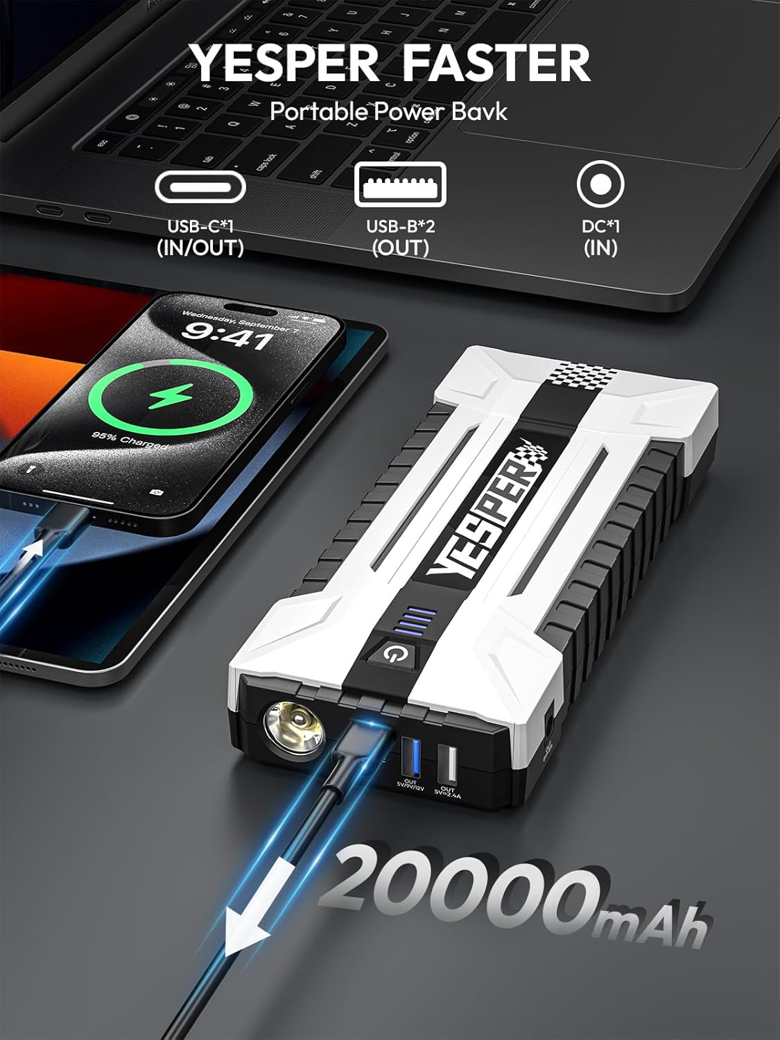 YEPSER YJS20 3000A Peak 12V Ca - огляд і ціна Portable Charger 20000Mah